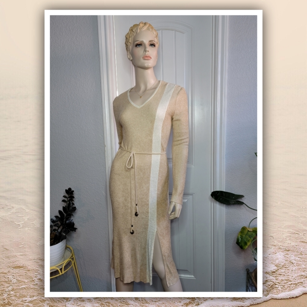 Jerrell of Texas VTG 70s sexy disco long sleeve dress side slit beaded t…